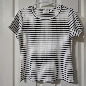 Cyrus Essentials Ribbed Striped Baby Tee, White & Navy Blue, Heavyweight, EUC!